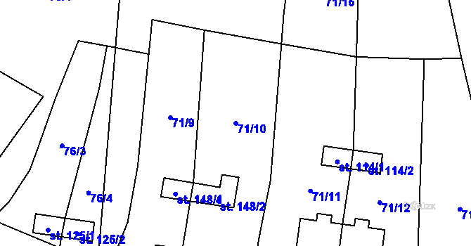 Parcela st. 71/10 v KÚ Hradiště u Chebu, Katastrální mapa