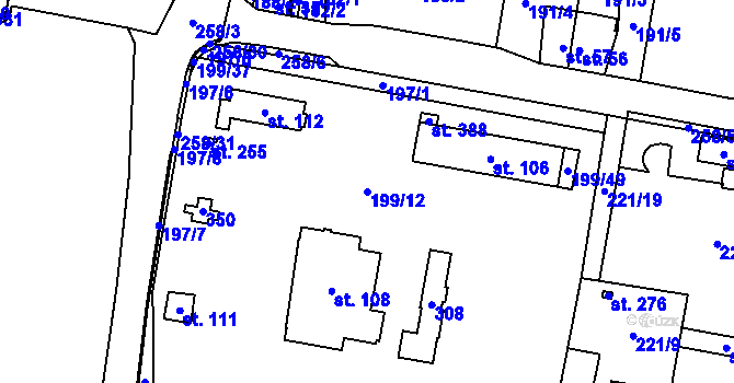 Parcela st. 199/12 v KÚ Hradiště u Chebu, Katastrální mapa