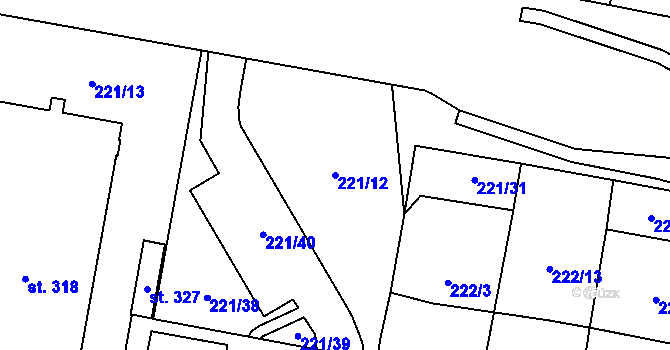 Parcela st. 221/12 v KÚ Hradiště u Chebu, Katastrální mapa