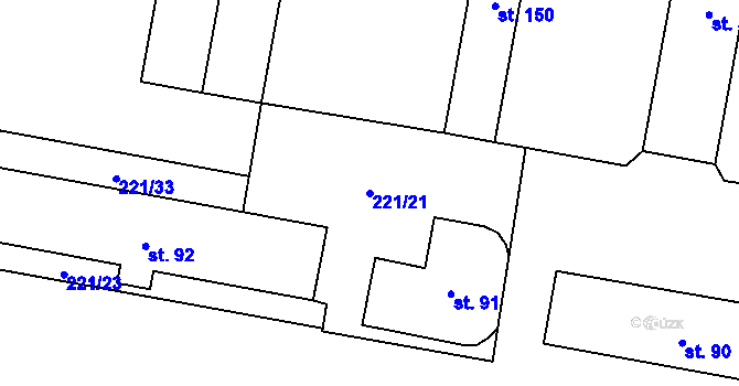 Parcela st. 221/21 v KÚ Hradiště u Chebu, Katastrální mapa