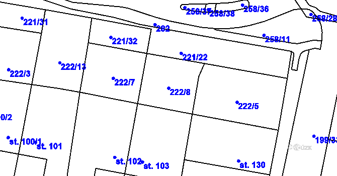 Parcela st. 222/8 v KÚ Hradiště u Chebu, Katastrální mapa