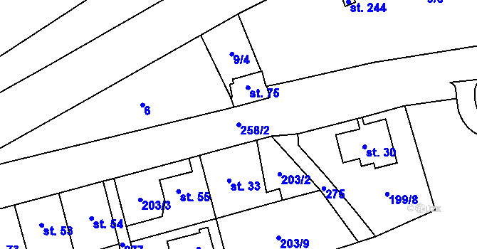 Parcela st. 258/2 v KÚ Hradiště u Chebu, Katastrální mapa
