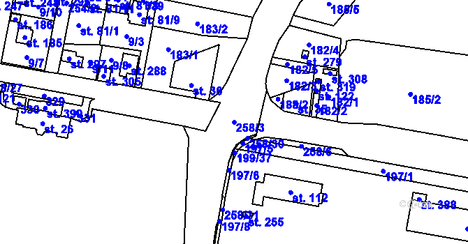 Parcela st. 258/3 v KÚ Hradiště u Chebu, Katastrální mapa
