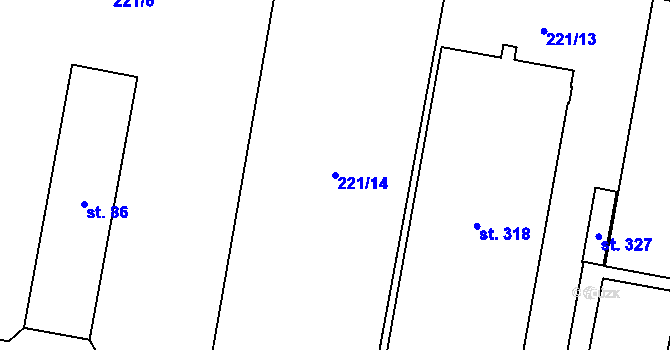 Parcela st. 221/14 v KÚ Hradiště u Chebu, Katastrální mapa