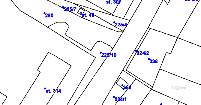 Parcela st. 225/10 v KÚ Hradiště u Chebu, Katastrální mapa