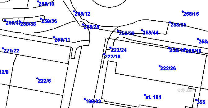 Parcela st. 222/18 v KÚ Hradiště u Chebu, Katastrální mapa