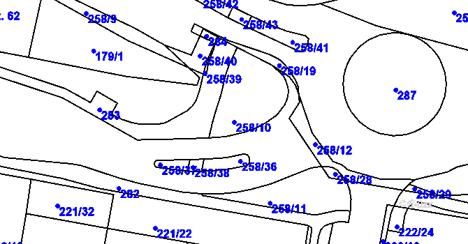 Parcela st. 258/10 v KÚ Hradiště u Chebu, Katastrální mapa
