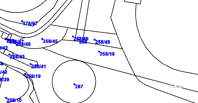 Parcela st. 258/18 v KÚ Hradiště u Chebu, Katastrální mapa