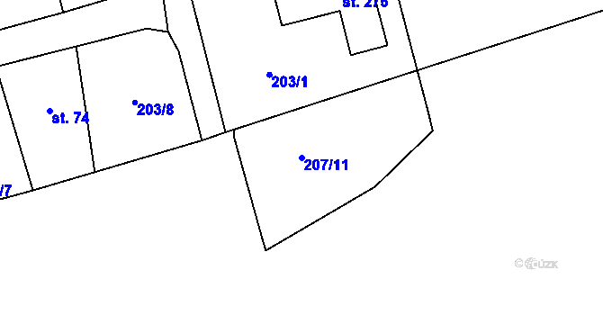 Parcela st. 207/11 v KÚ Hradiště u Chebu, Katastrální mapa