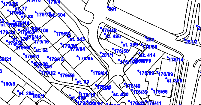 Parcela st. 281/1 v KÚ Hradiště u Chebu, Katastrální mapa