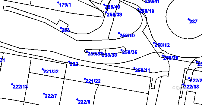 Parcela st. 258/38 v KÚ Hradiště u Chebu, Katastrální mapa