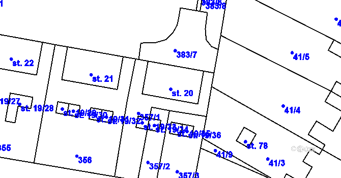 Parcela st. 20 v KÚ Dolní Dvory, Katastrální mapa