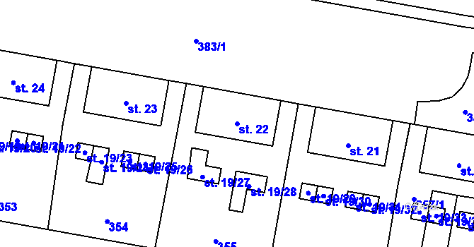 Parcela st. 22 v KÚ Dolní Dvory, Katastrální mapa