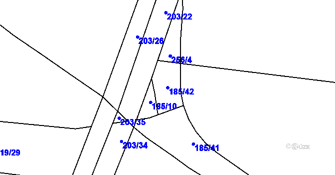 Parcela st. 185/42 v KÚ Dolní Dvory, Katastrální mapa