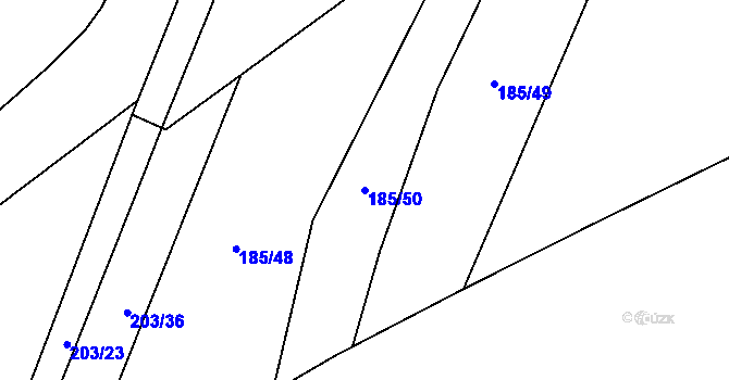 Parcela st. 185/50 v KÚ Dolní Dvory, Katastrální mapa