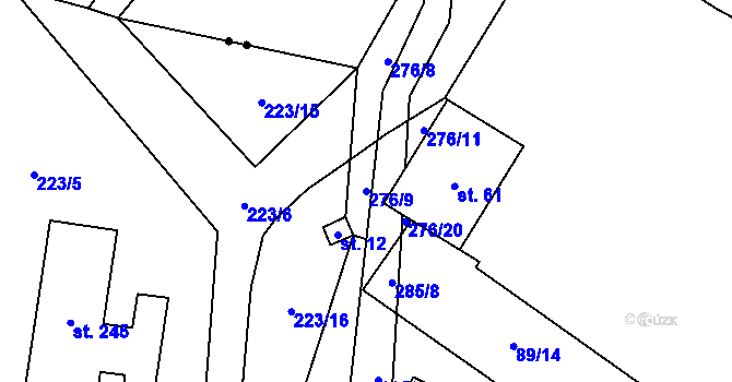 Parcela st. 276/9 v KÚ Dolní Dvory, Katastrální mapa