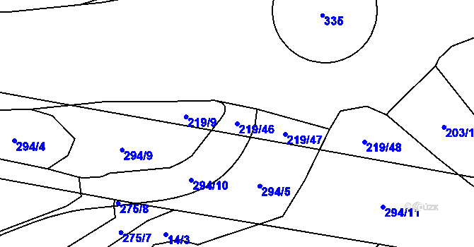 Parcela st. 219/46 v KÚ Dolní Dvory, Katastrální mapa