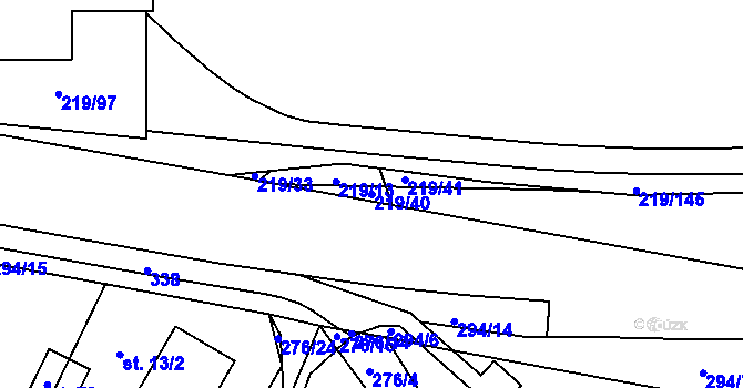 Parcela st. 219/40 v KÚ Dolní Dvory, Katastrální mapa