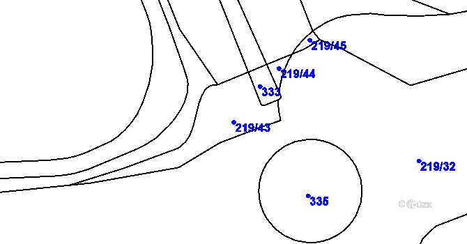 Parcela st. 219/43 v KÚ Dolní Dvory, Katastrální mapa