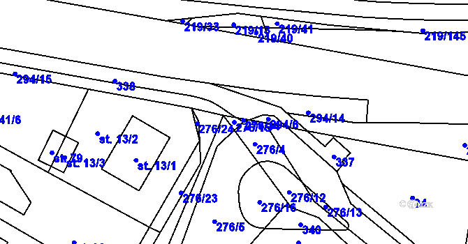 Parcela st. 276/15 v KÚ Dolní Dvory, Katastrální mapa