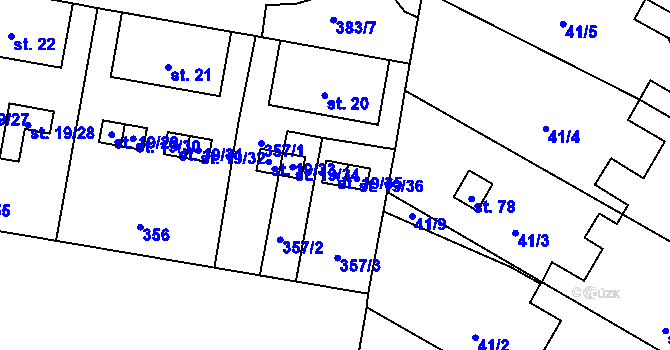 Parcela st. 19/35 v KÚ Dolní Dvory, Katastrální mapa