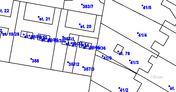 Parcela st. 19/36 v KÚ Dolní Dvory, Katastrální mapa