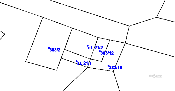 Parcela st. 21/2 v KÚ Horní Dvory, Katastrální mapa