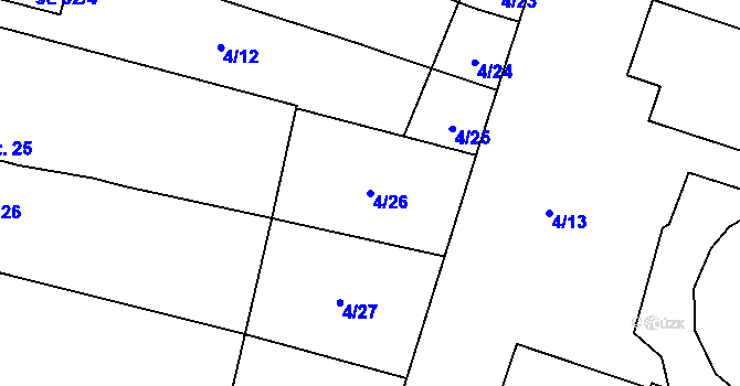 Parcela st. 4/26 v KÚ Horní Dvory, Katastrální mapa