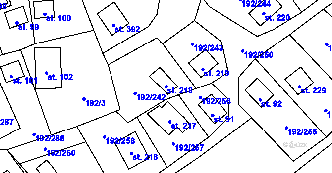 Parcela st. 218 v KÚ Dřenice u Chebu, Katastrální mapa