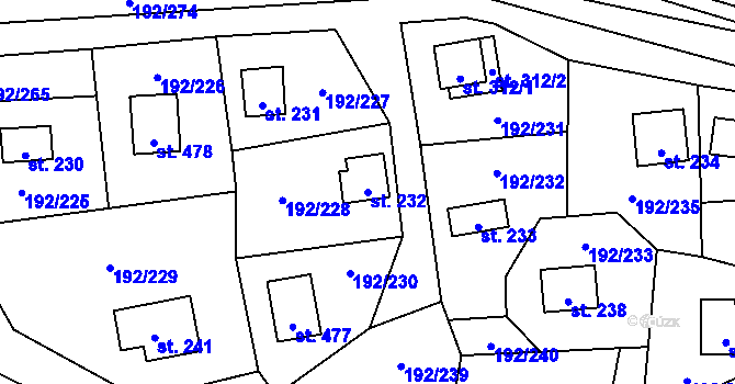 Parcela st. 232 v KÚ Dřenice u Chebu, Katastrální mapa