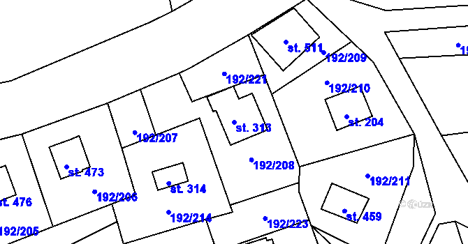 Parcela st. 313 v KÚ Dřenice u Chebu, Katastrální mapa