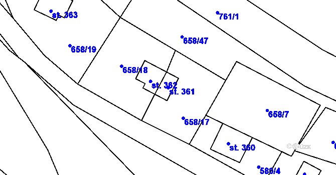 Parcela st. 361 v KÚ Dřenice u Chebu, Katastrální mapa