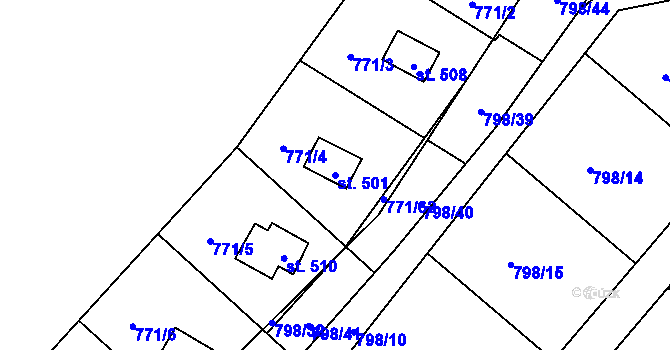 Parcela st. 501 v KÚ Dřenice u Chebu, Katastrální mapa
