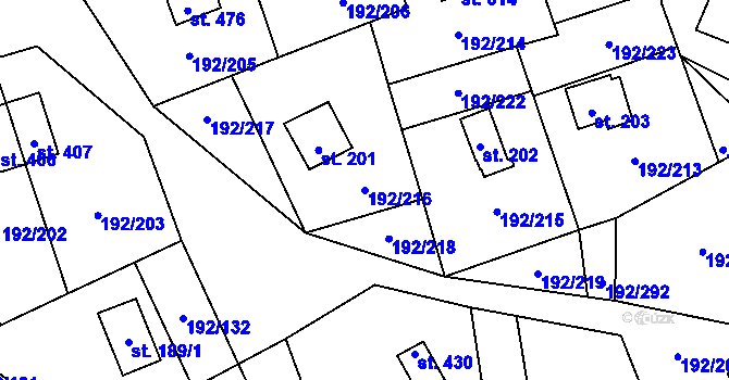 Parcela st. 192/216 v KÚ Dřenice u Chebu, Katastrální mapa