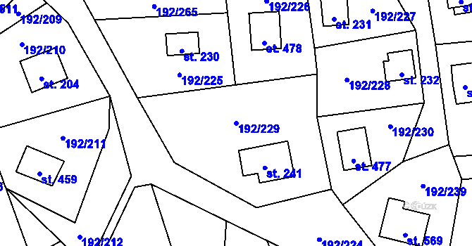 Parcela st. 192/229 v KÚ Dřenice u Chebu, Katastrální mapa