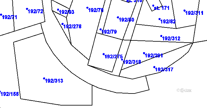 Parcela st. 192/275 v KÚ Dřenice u Chebu, Katastrální mapa