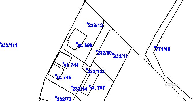 Parcela st. 232/10 v KÚ Dřenice u Chebu, Katastrální mapa