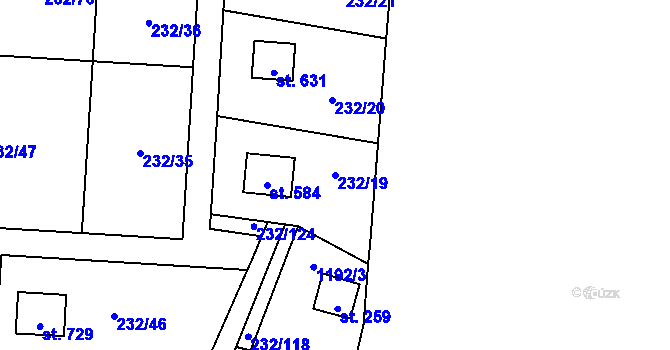Parcela st. 232/19 v KÚ Dřenice u Chebu, Katastrální mapa
