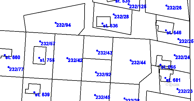 Parcela st. 232/43 v KÚ Dřenice u Chebu, Katastrální mapa