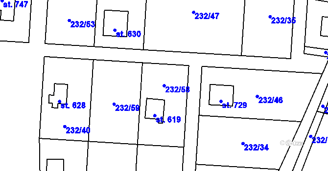 Parcela st. 232/58 v KÚ Dřenice u Chebu, Katastrální mapa