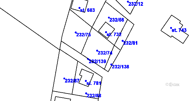 Parcela st. 232/74 v KÚ Dřenice u Chebu, Katastrální mapa