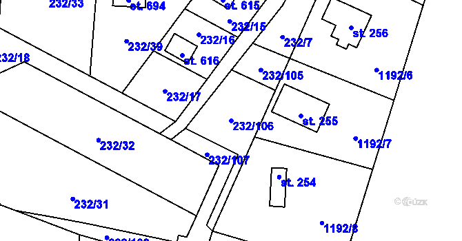 Parcela st. 232/106 v KÚ Dřenice u Chebu, Katastrální mapa