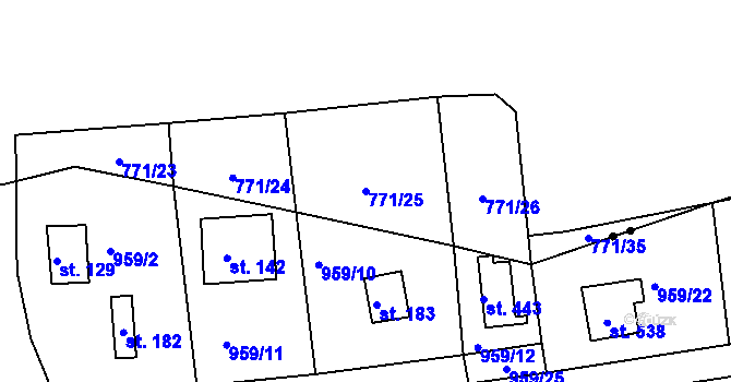 Parcela st. 771/25 v KÚ Dřenice u Chebu, Katastrální mapa