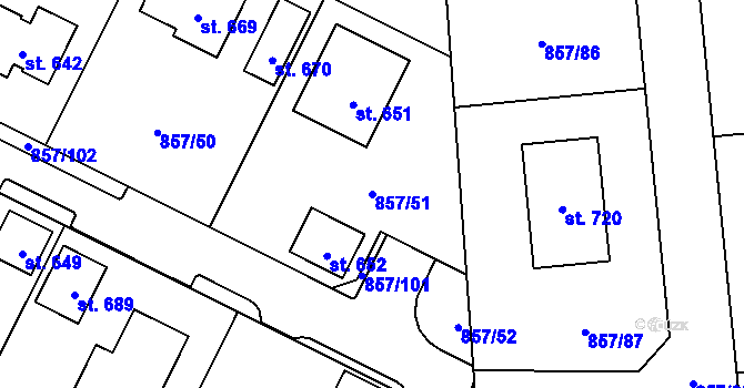 Parcela st. 857/51 v KÚ Dřenice u Chebu, Katastrální mapa