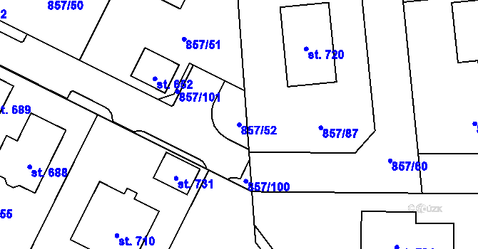 Parcela st. 857/52 v KÚ Dřenice u Chebu, Katastrální mapa