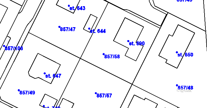 Parcela st. 857/58 v KÚ Dřenice u Chebu, Katastrální mapa