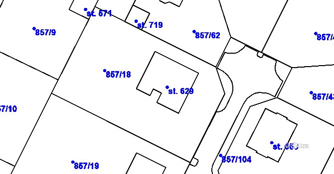 Parcela st. 629 v KÚ Dřenice u Chebu, Katastrální mapa