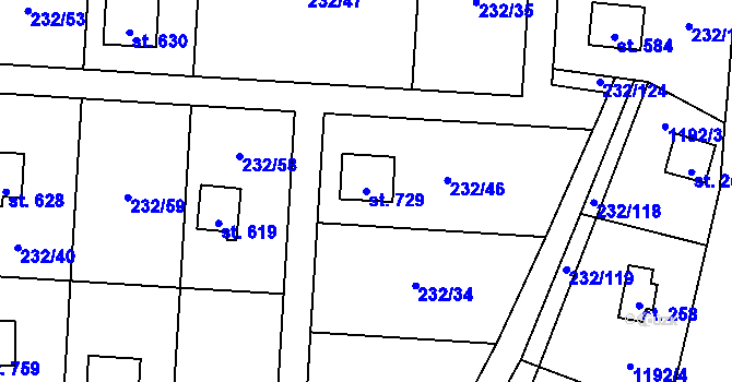 Parcela st. 729 v KÚ Dřenice u Chebu, Katastrální mapa