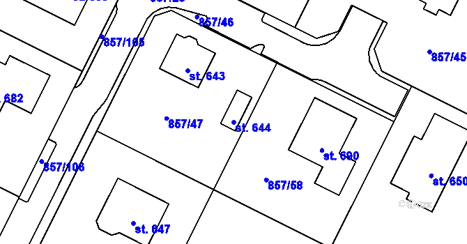 Parcela st. 644 v KÚ Dřenice u Chebu, Katastrální mapa