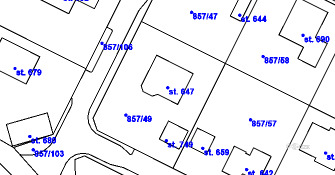 Parcela st. 647 v KÚ Dřenice u Chebu, Katastrální mapa